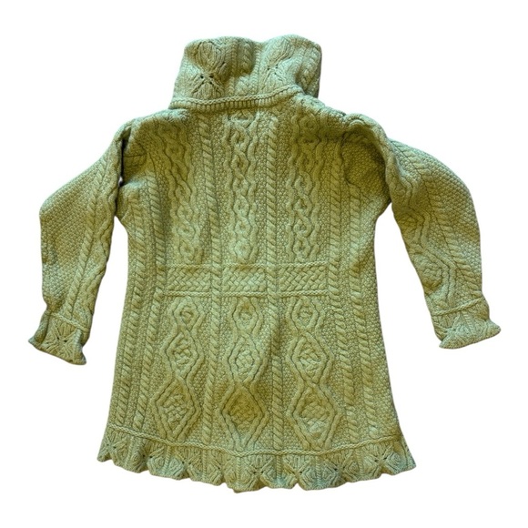 Aran Crafts Cardigan Womens L Green Merino Wool Cable Knit Fisherman Sweater - Picture 2 of 7